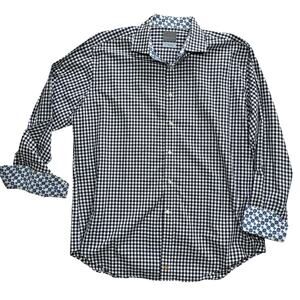TD Thomas Dean Blue Check Performance Sport Button Down Shirt XL